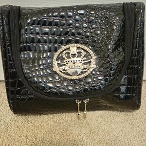 Kathy Van Zeeland Black Crocodile Embossed Cosmetic Bag